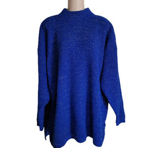 Bedford Fair Lifestyles Vintage 80's Royal Blue and Silver Tunic Sweater Size 1X
